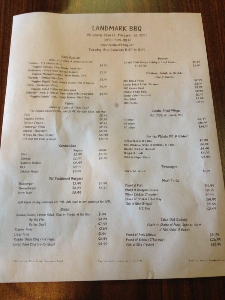 Menu at Landmark BBQ, Odenville, 45 Co Rd 12