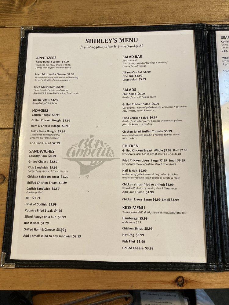 Menu at Shirley's Restaurant, Ripley