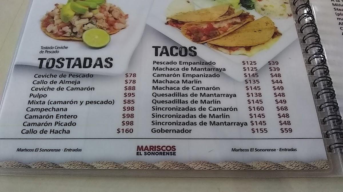 Carta del restaurante Mariscos El Sonorense - Novena, Mexicali, Calle Novena  3346