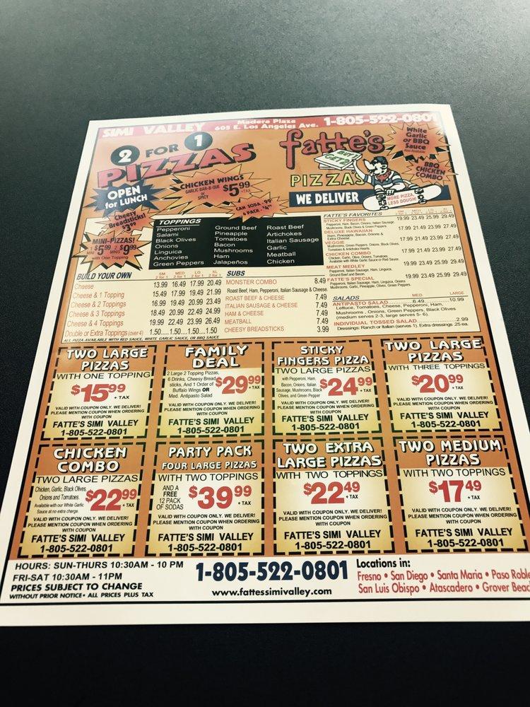 Menu at Fatte's Pizza of Simi Valley pizzeria, Simi Valley, 605 E Los