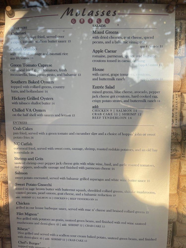 Menu at Molasses Grill restaurant, Halifax