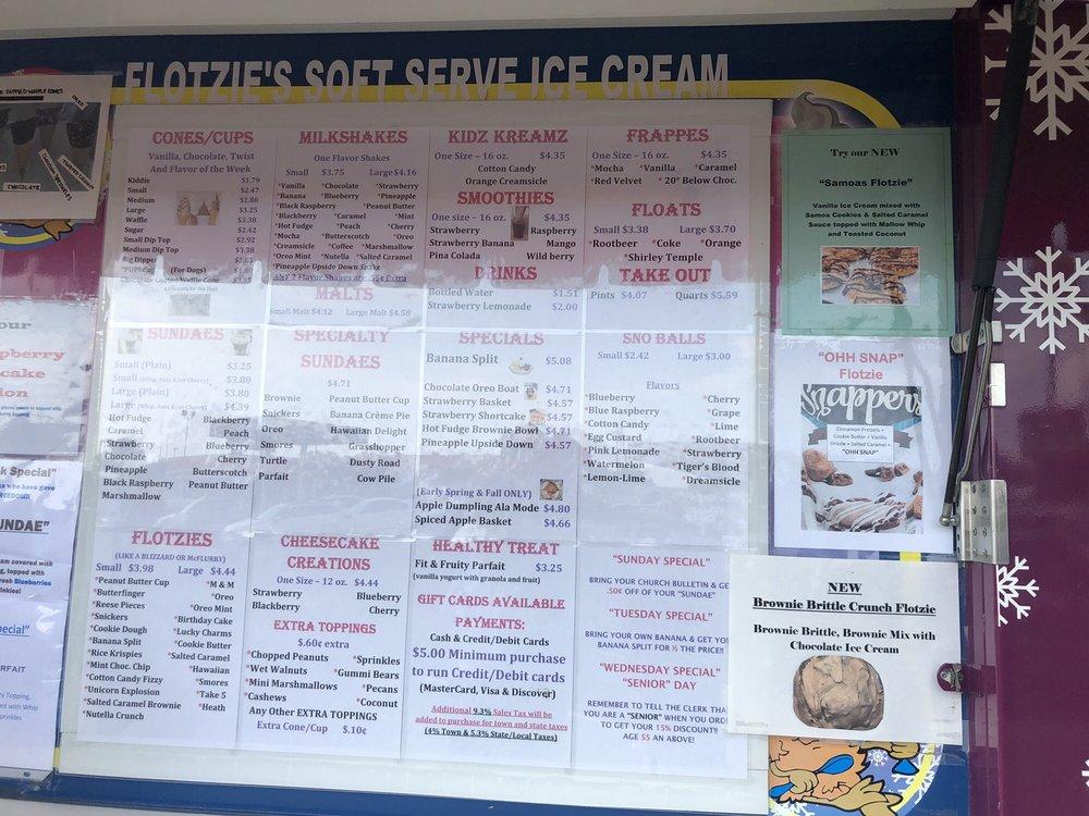 Menu at Flotzies Soft Serve restaurant, Luray