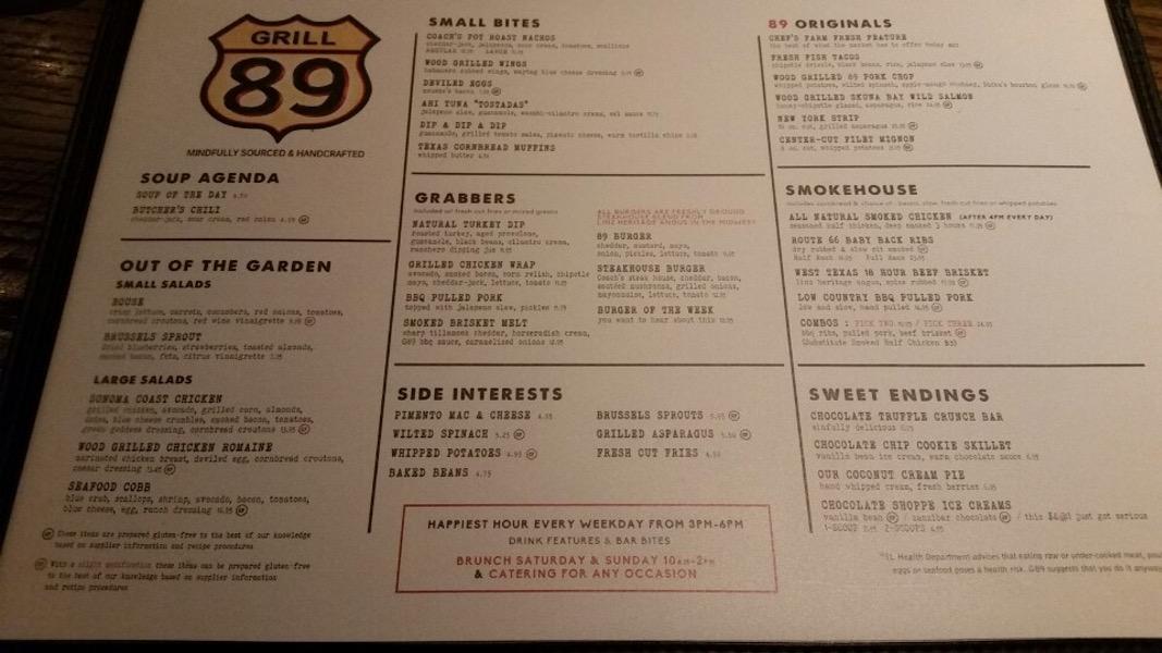 Menu at Grill 89 pub & bar, Westmont