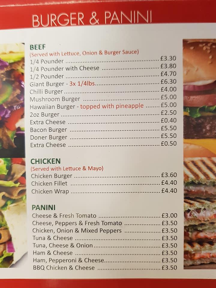 Menu at Howards Fried Chicken restaurant, Bury Saint Edmunds