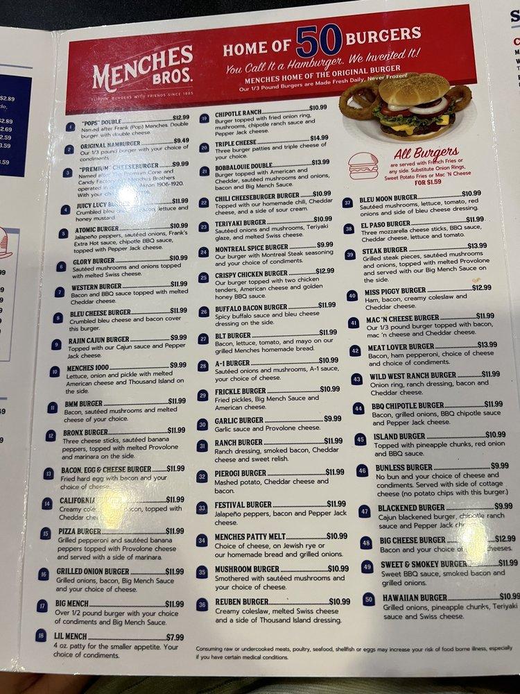 Menu at Menches Brothers Of Massillon restaurant, Massillon