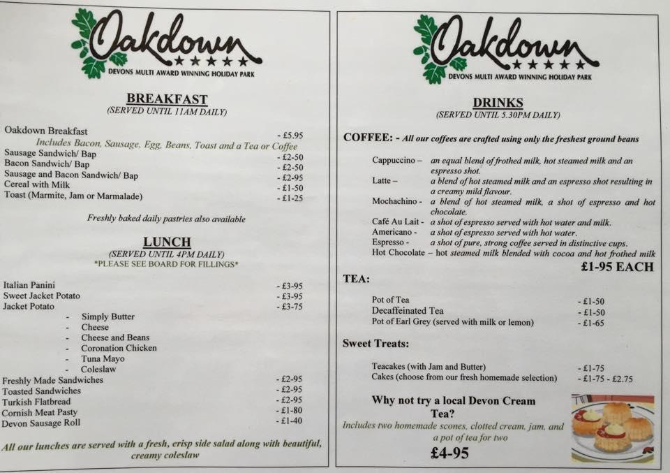 Menu at Oak Mead Golf Course cafe, England