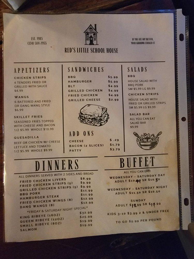 Menu at Red's Little School House restaurant, USA, 20 Gardner Rd