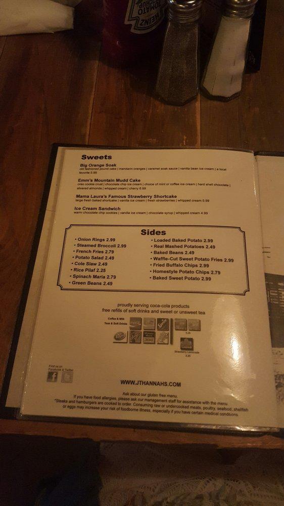 Menu at JT Hannah's Kitchen pub & bar, Pigeon