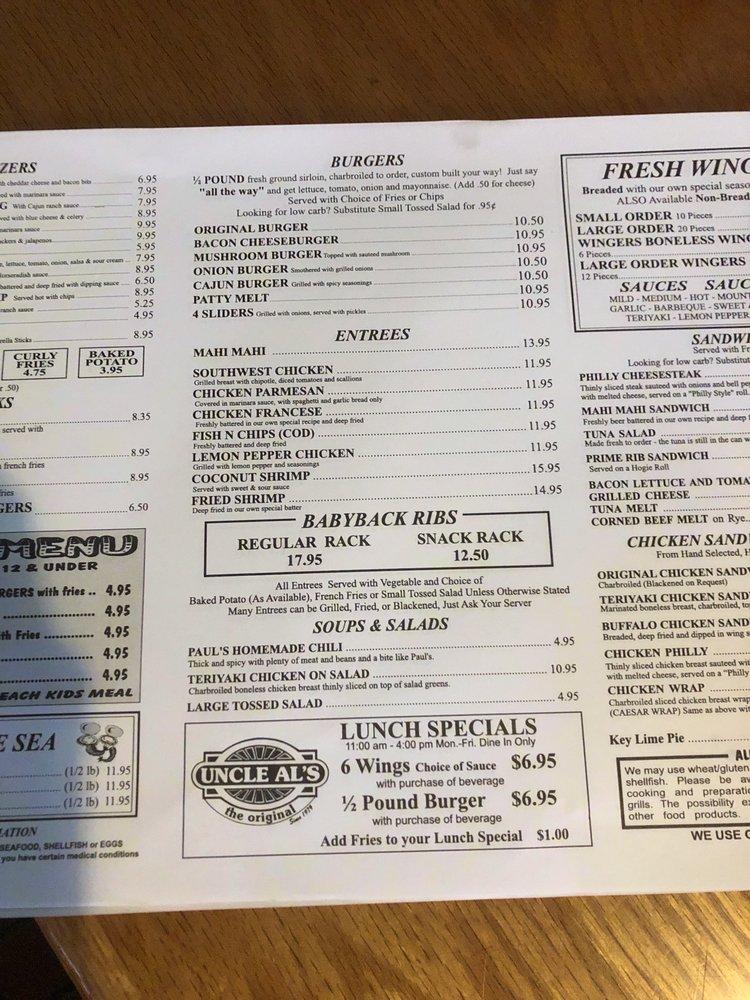 Menu at Uncle Al's pub & bar, Davie, 8200 Griffin Rd