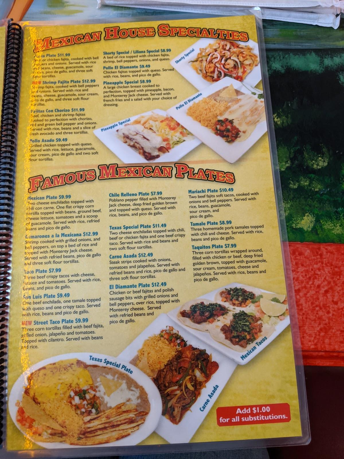 Menu at El Diamante Mexican Restaurant, Glenwood