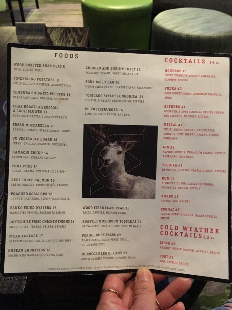 Menu at VU Rooftop Bar, Chicago