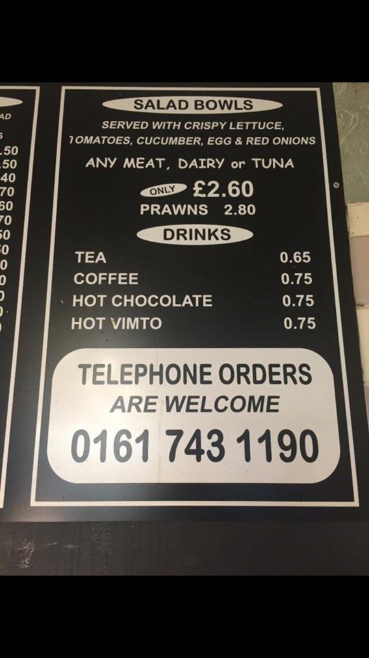 Menu at Blueberries cafe, Salford
