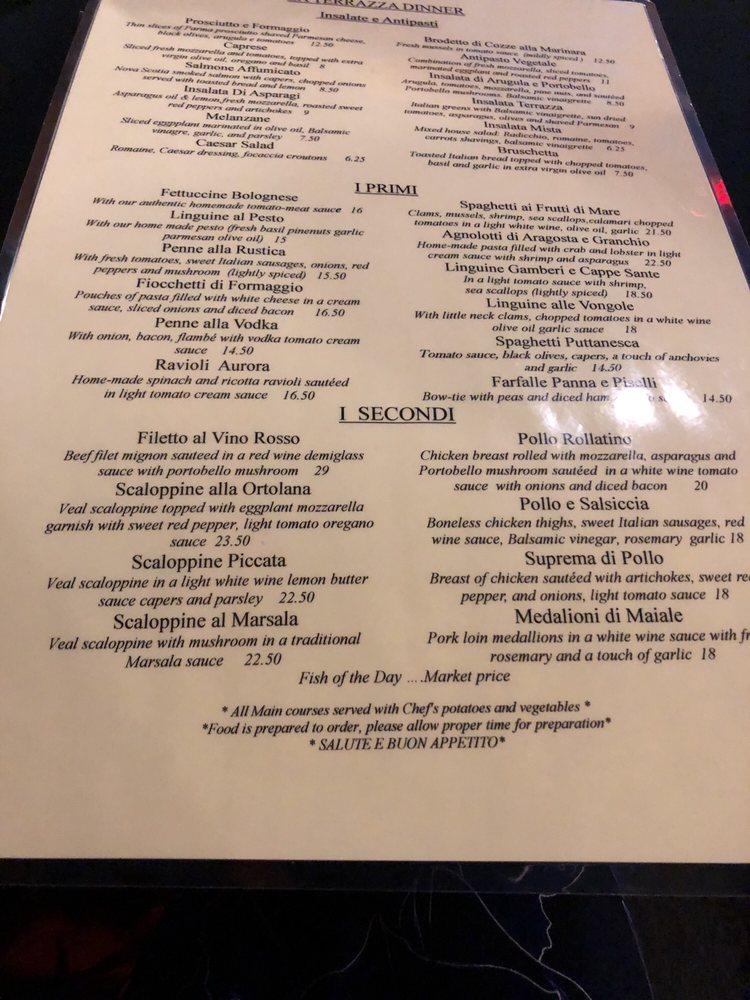 Menu at La Terrazza Restaurant, Tampa