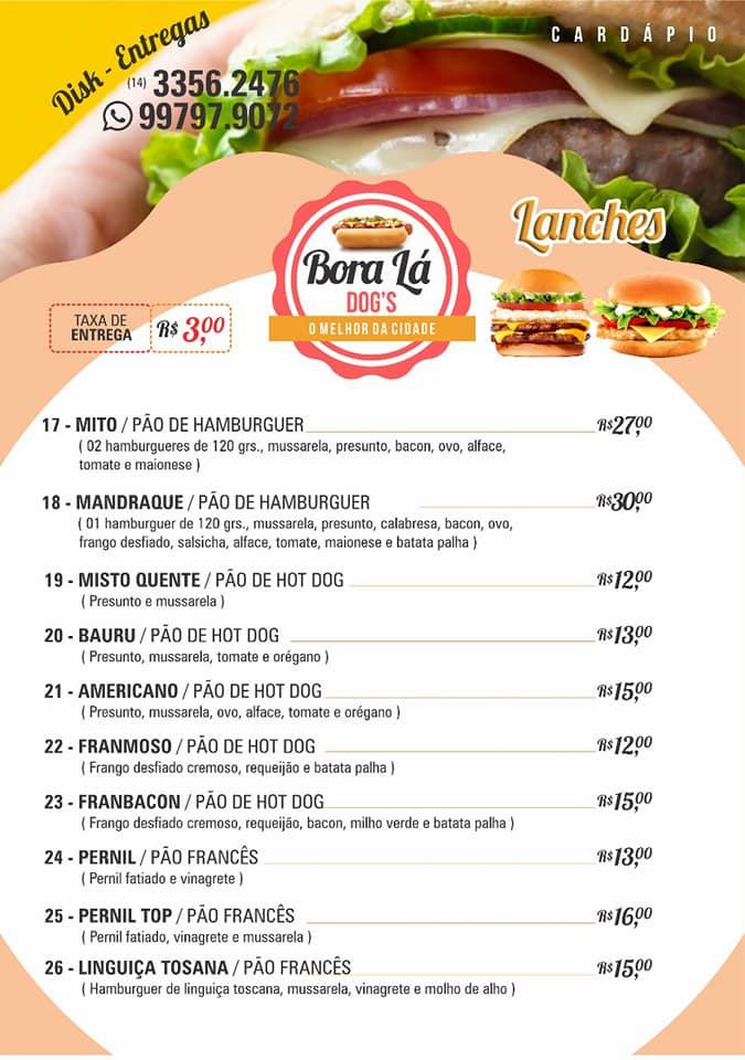 Bora Lá Dog's cardápio