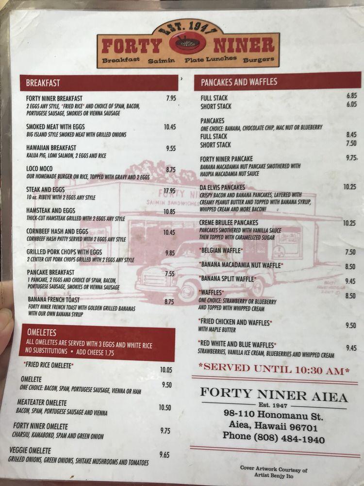 Menu at Forty Niner Restaurant, Aiea