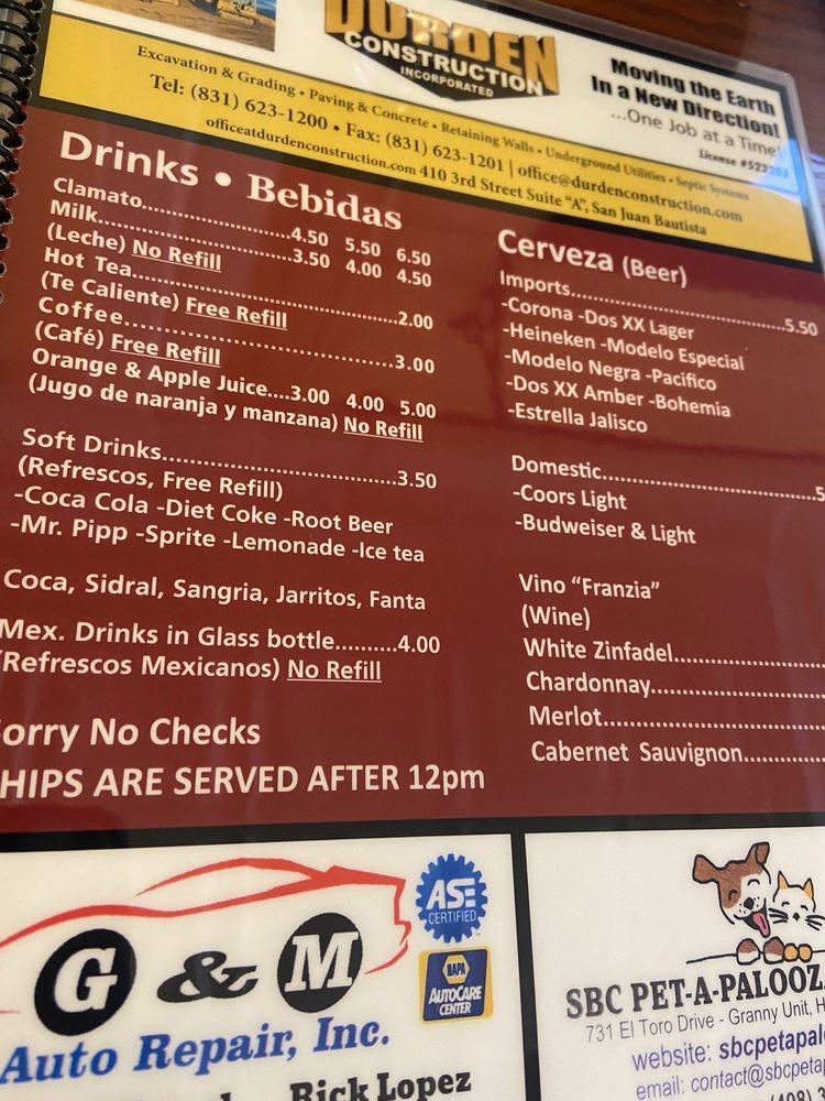 Menu at La Villa de Jerez Restaurant, Hollister, 905 East St