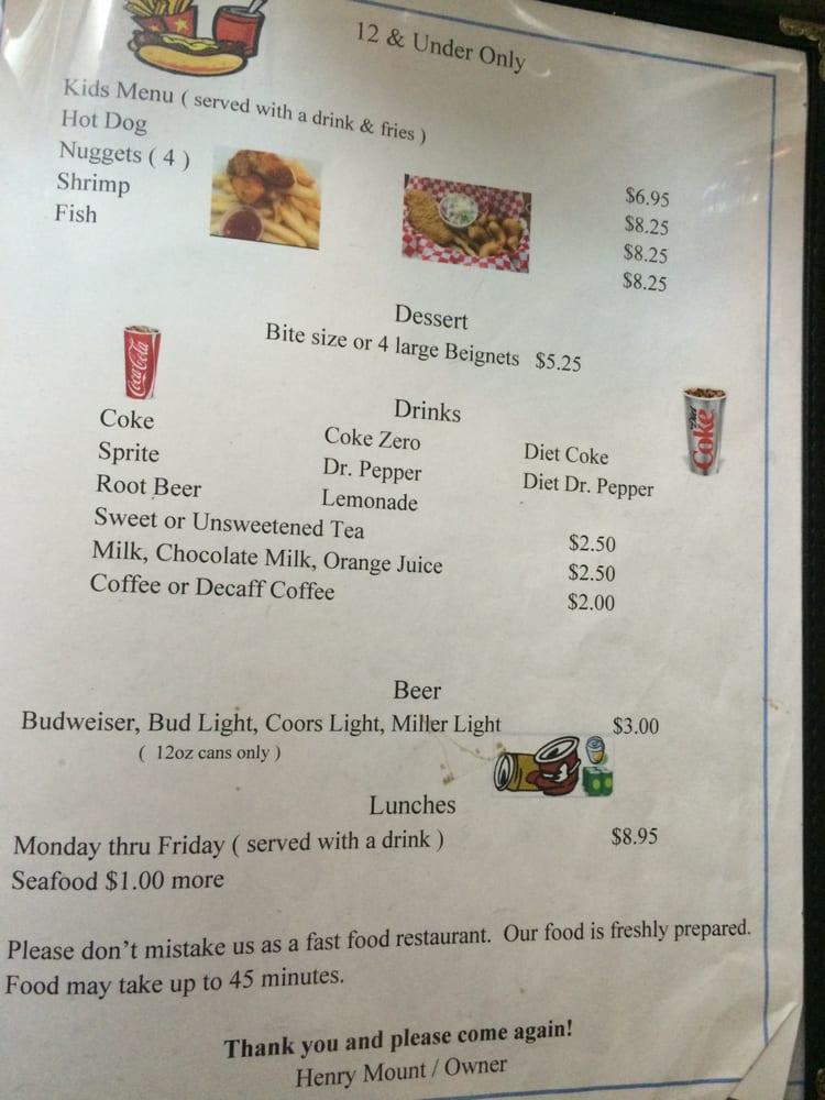 Menu at Starfish Restaurant, Grand Isle