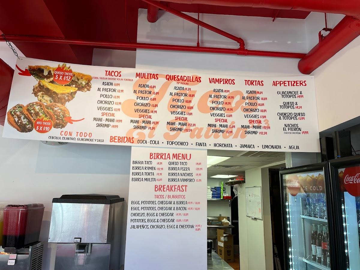Carta del restaurante Tacos El Patron 323, Raleigh, Hillsborough St