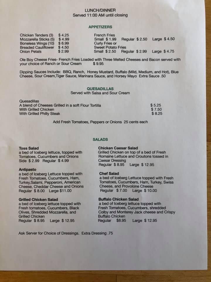 Menu at Covered Bridge Convenience restaurant, Salisbury Center