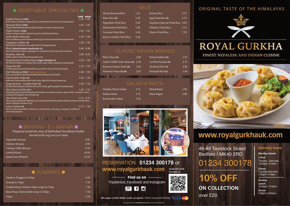 Re59 Menu Royal Gurkha Nepalese And Indian Restaurant In Bedford 
