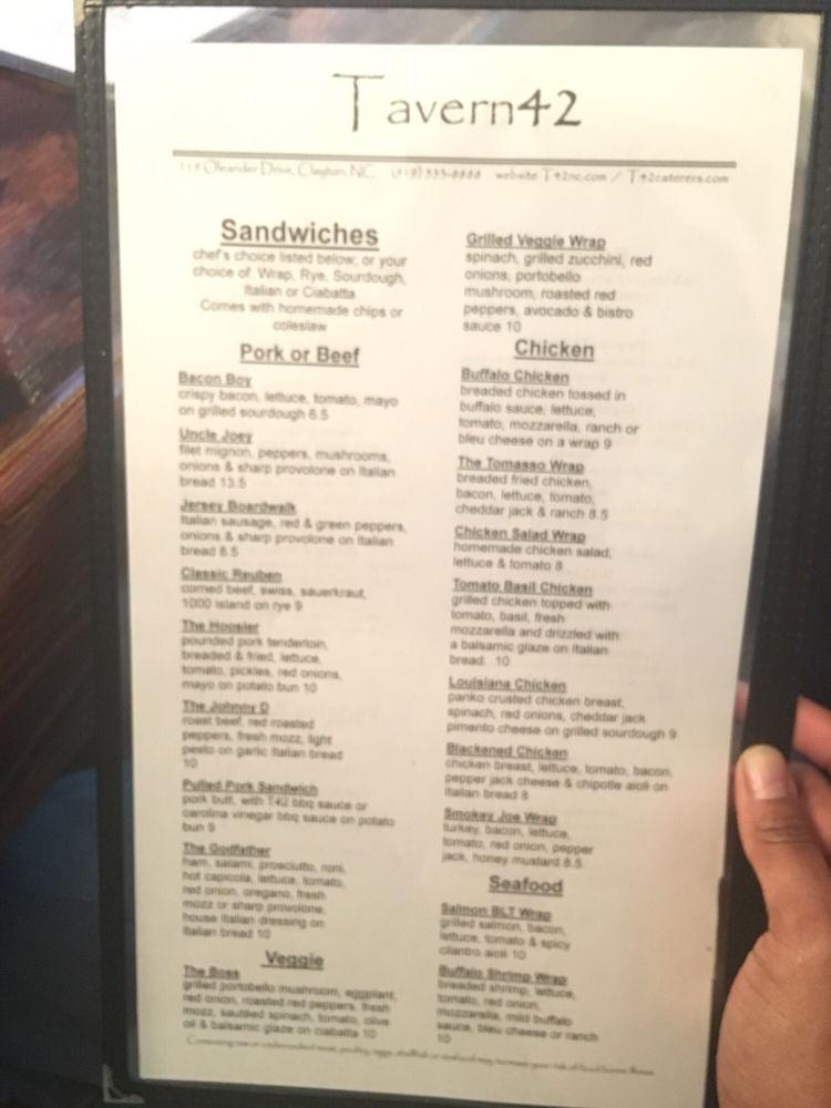 Menu at Tavern 42 pub & bar, Clayton