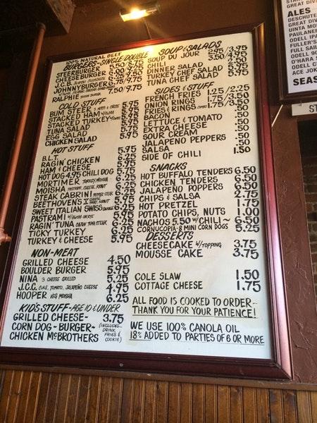 Menu at My Brother's Bar, Denver