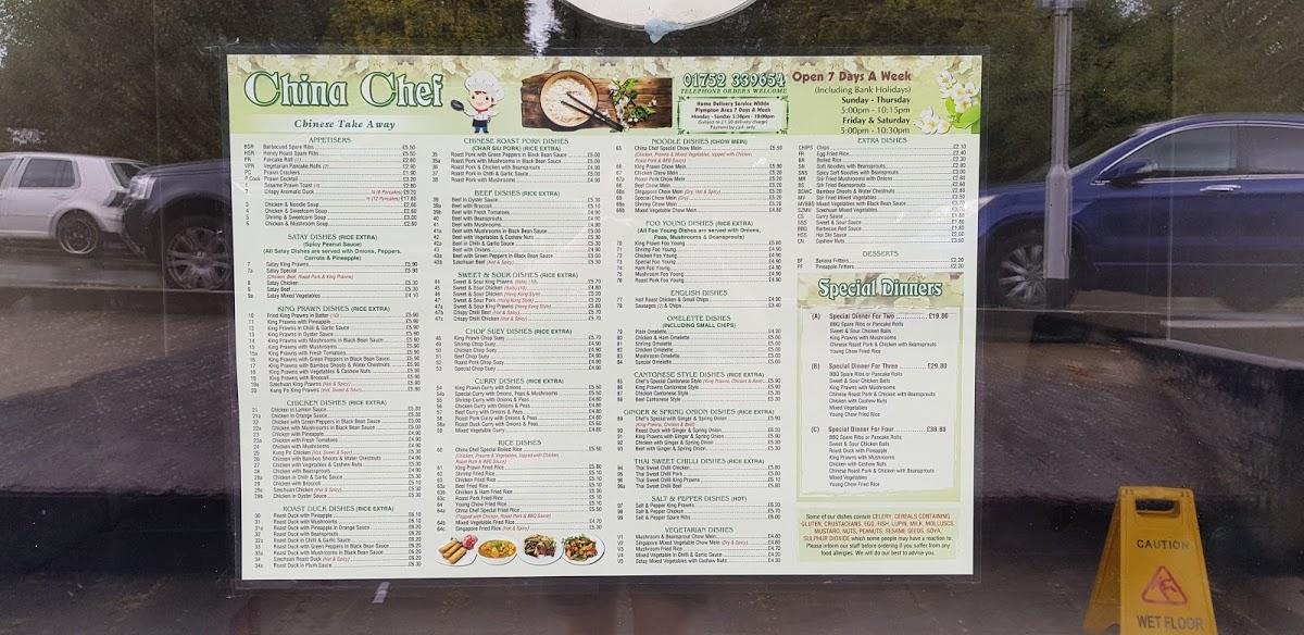 Menu at China Chef fast food, Plymouth
