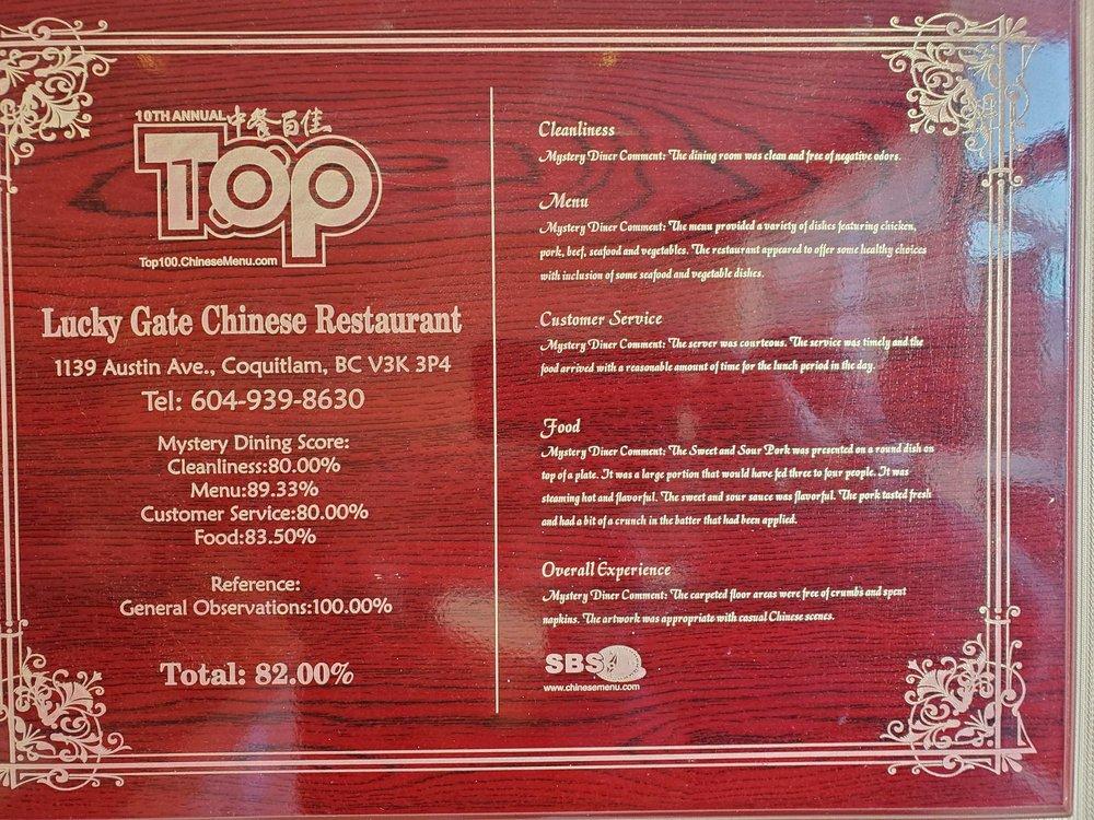 Menu at Lucky Gate Chinese Restaurant, Coquitlam, Austin Ave