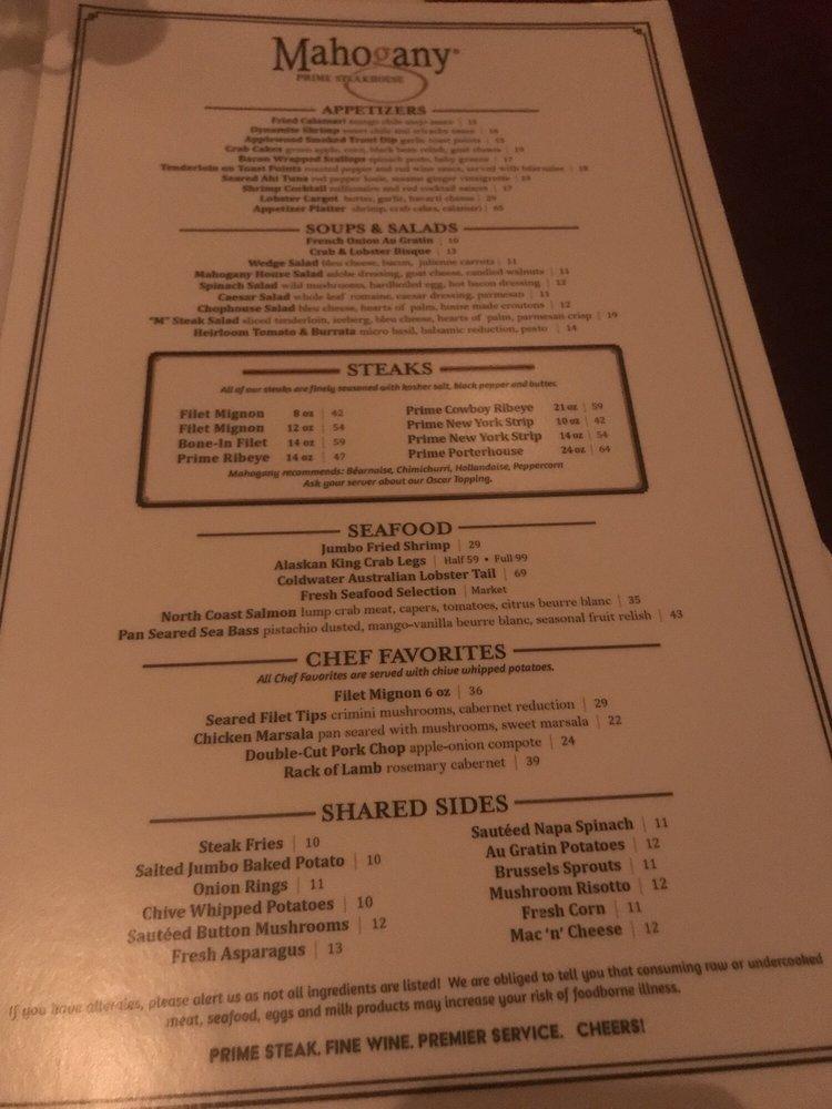 Menu at Mahogany Prime Steakhouse, Oklahoma City, W Memorial Rd