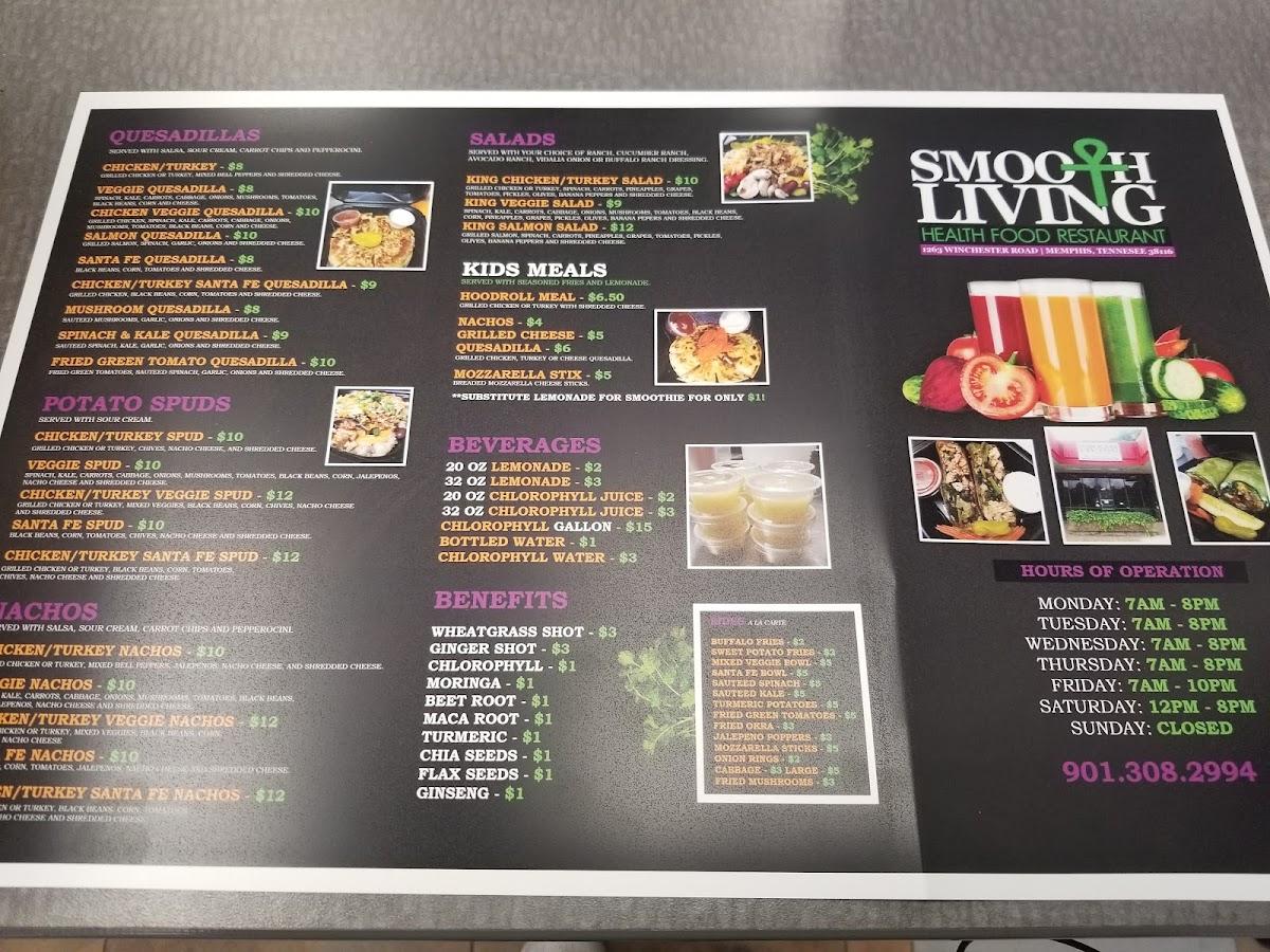 Menu at Smooth Living restaurant, Memphis