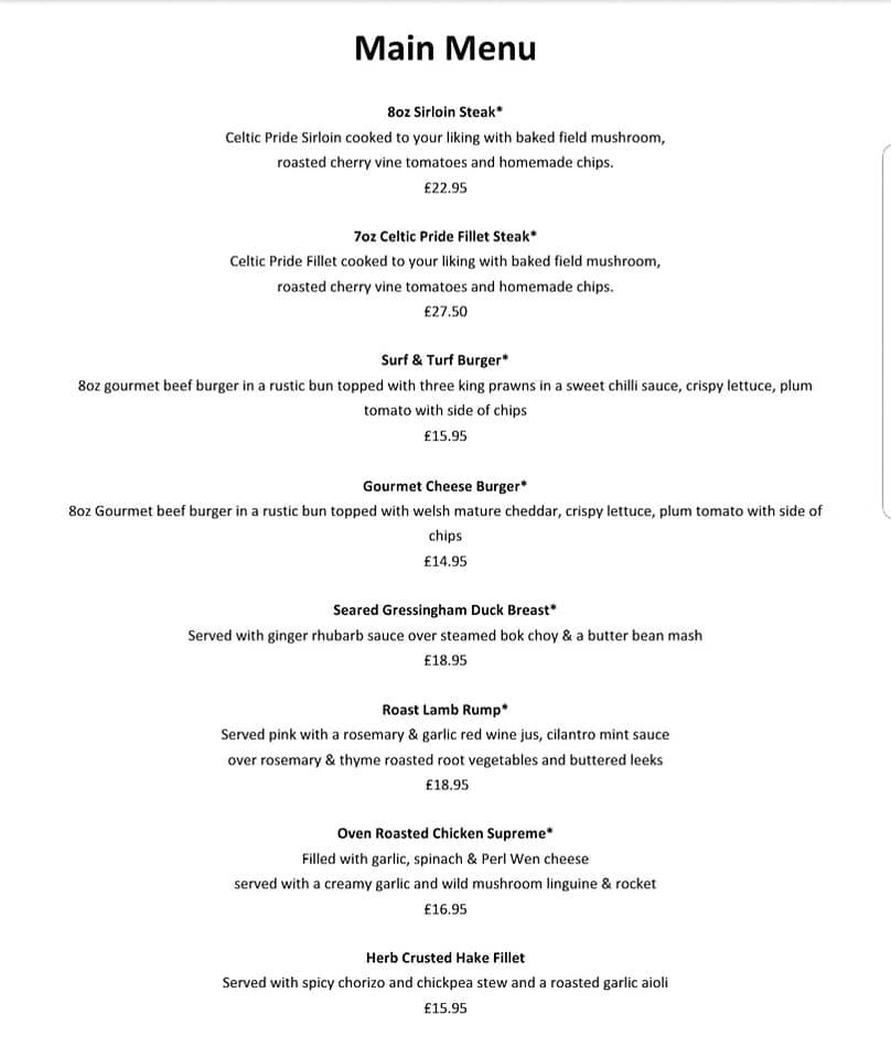 Menu at The Blue Bell Bistro pub & bar, New Quay