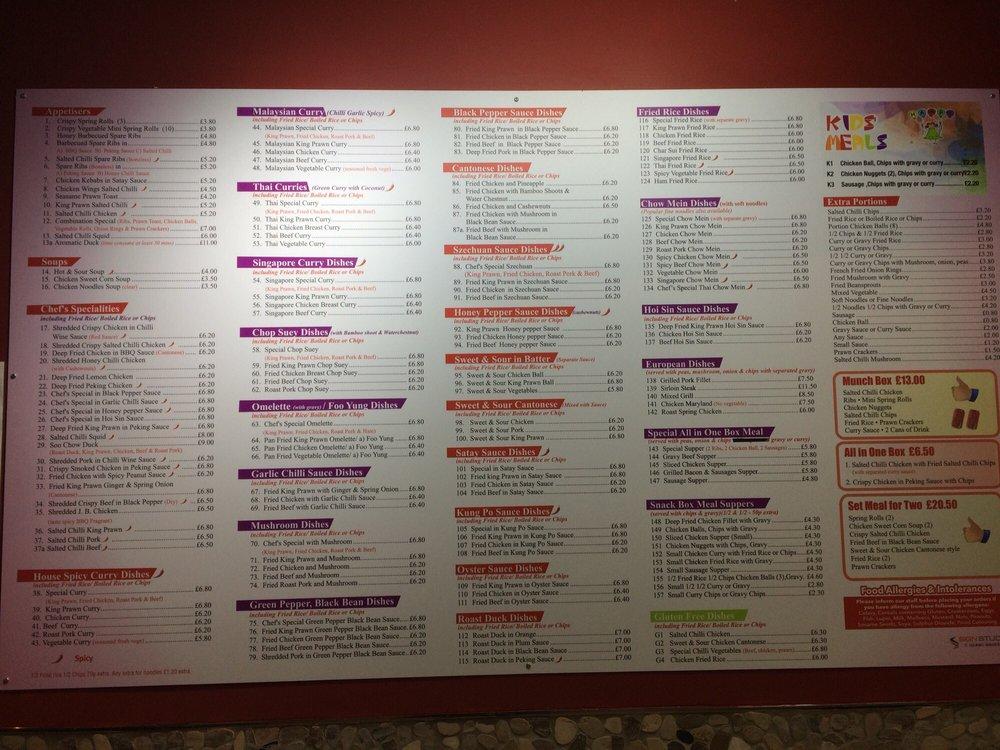 Menu at Chilli Takeaway fast food, Belfast