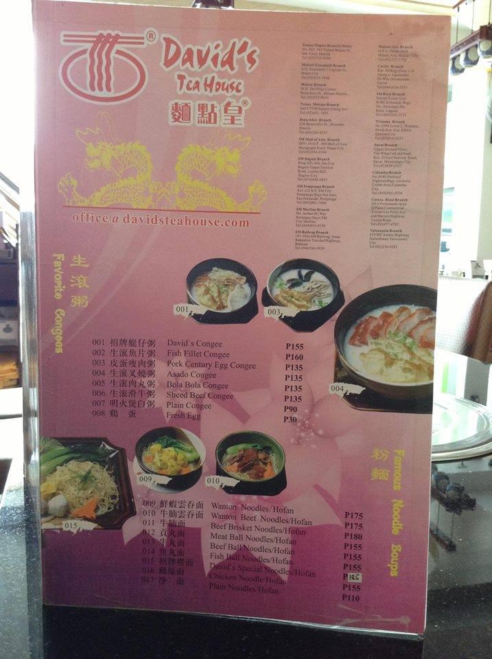 Menu at David's Tea House Angeles Branch restaurant, Mabalacat