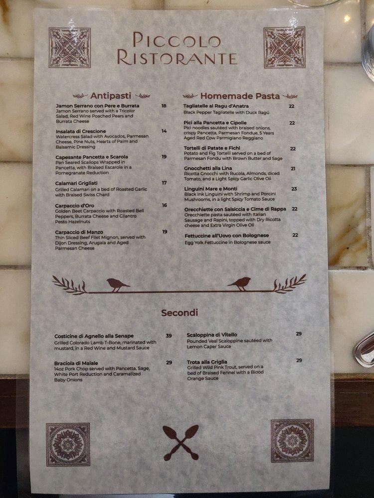 Menu at Piccolo Santa Monica pub & bar, Santa Monica