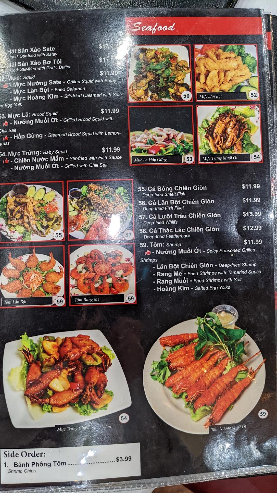 Menu at Tràm Chim Fresh Seafood restaurant, Westminster, Bolsa Ave Ste B