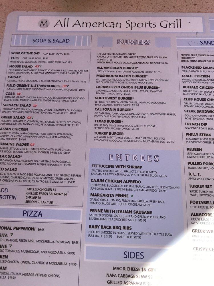 Menu at All American Sports Grill pub & bar, Fountain Hills