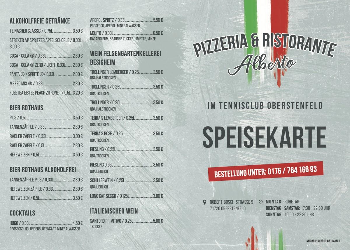 Speisekarte Von Pizzeria Ristorante Alberto Tennisclub Oberstenfeld