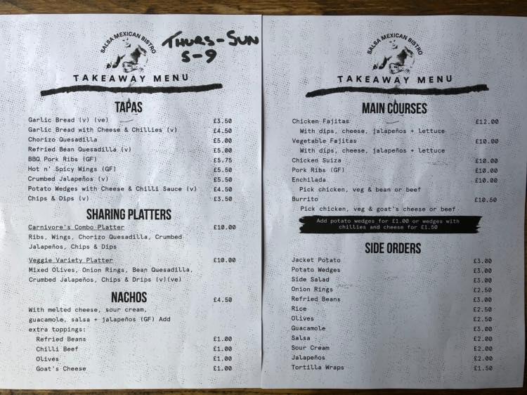 Menu at Salsa Mexican Bistro restaurant, Penrith