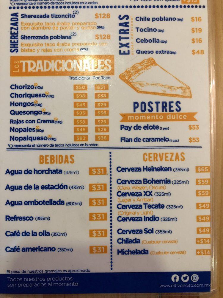 Menu at El Tizoncito restaurant, Ciudad López Mateos, Hamburgo 70 - A