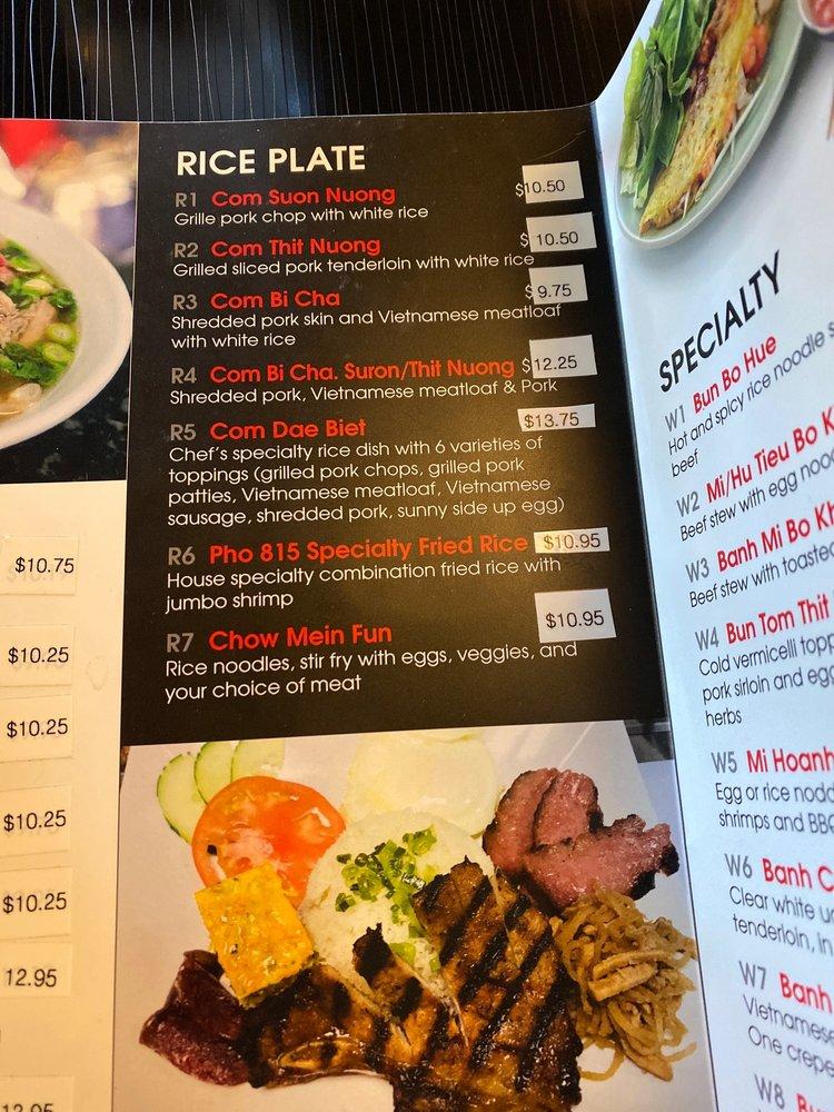 Menu at Pho 815 restaurant, Rockford, E State St