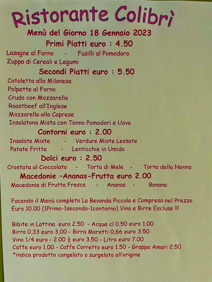 Menu di Ristorante Self Service Colibri' Bellusco 