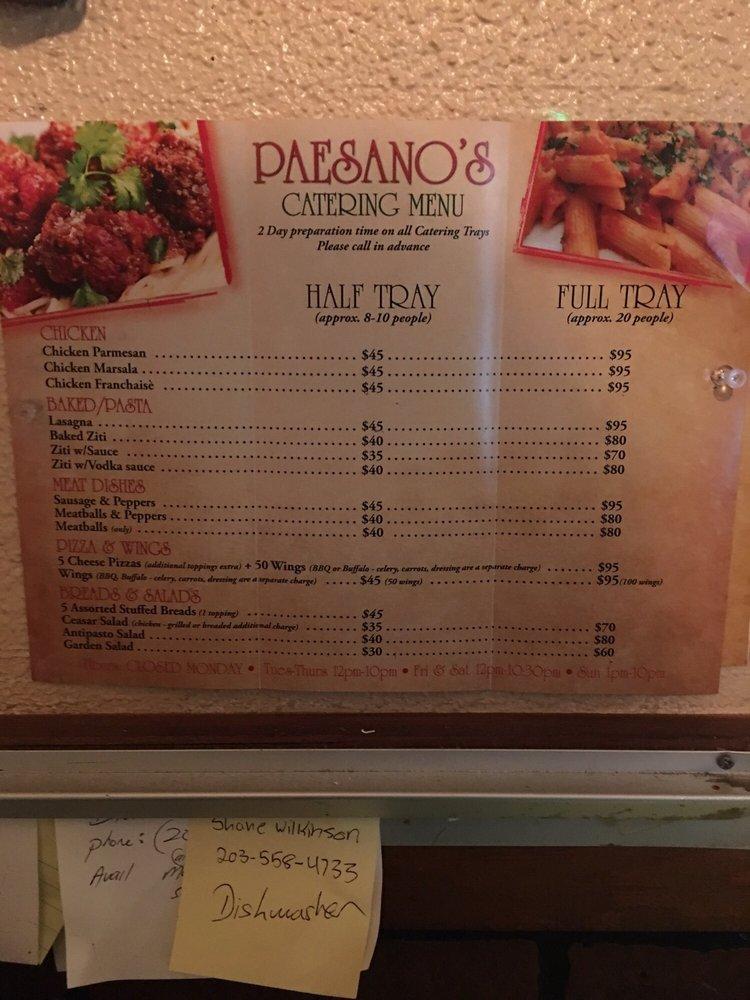 Menu at Paesano's Pasta House Restaurant, Naugatuck