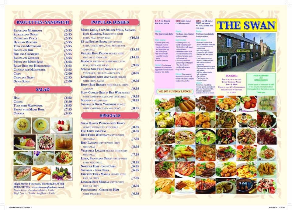 Menu At Swan At Fincham Pub And Bar Fincham 72 High St 7755