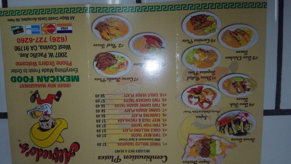 Menu at Alfredo's Mexican Food restaurant, West Covina
