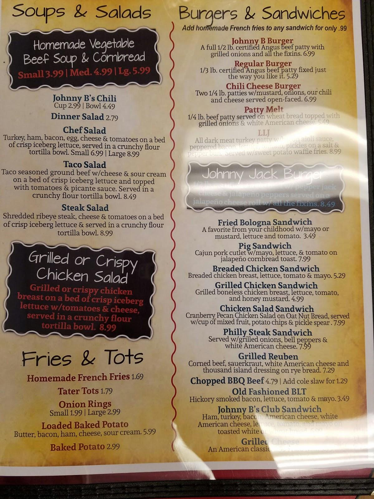 Menu At Johnny B's Of Texarkana Cafe, Texarkana