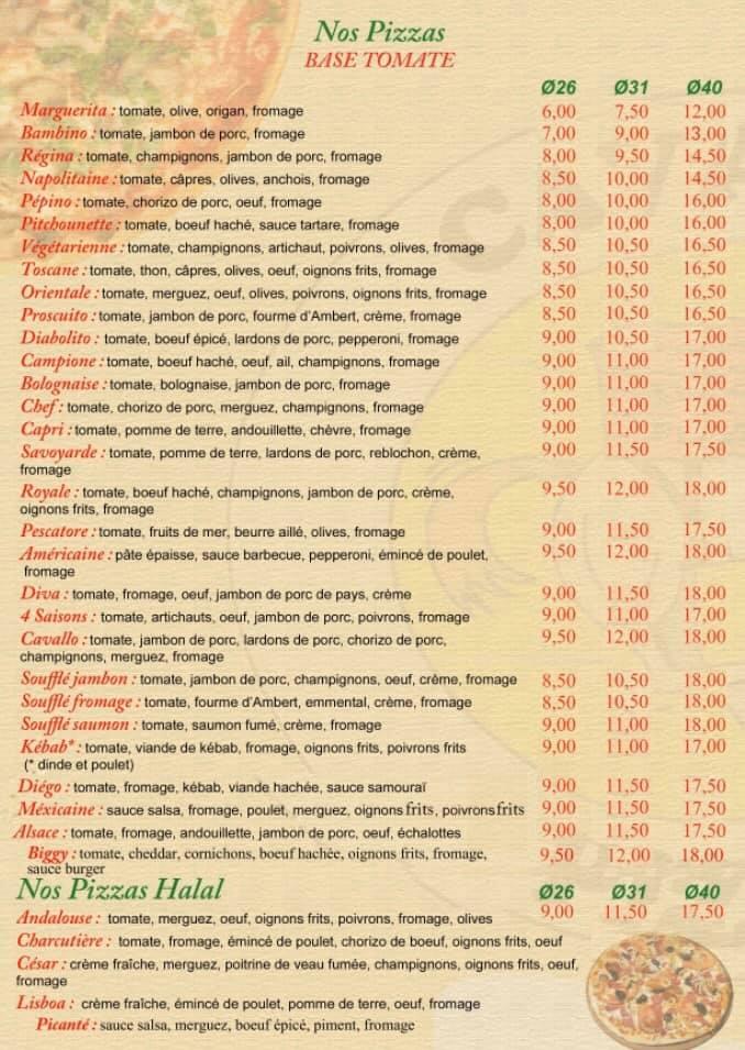 Menu at Cavallo Pizza pizzeria, Gouvieux