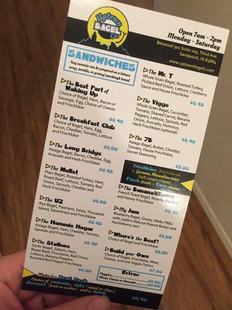Menu at Uptown Bagel Co. restaurant, Sandpoint