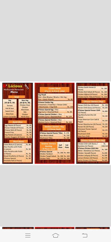 D'licious Multicuisine Restaurant menu