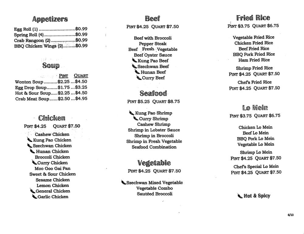 Menu at Dragon Express restaurant, Wichita