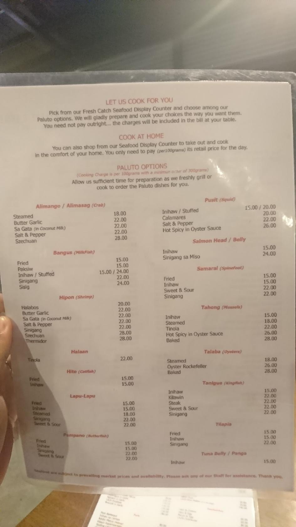 Menu at LAZA Seafood Market & Grill restaurant, San Fernando